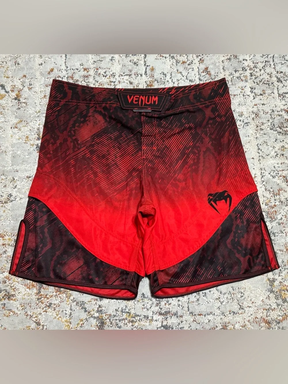 Venum Fight Team MMA kickboxing shorts Size Large black red